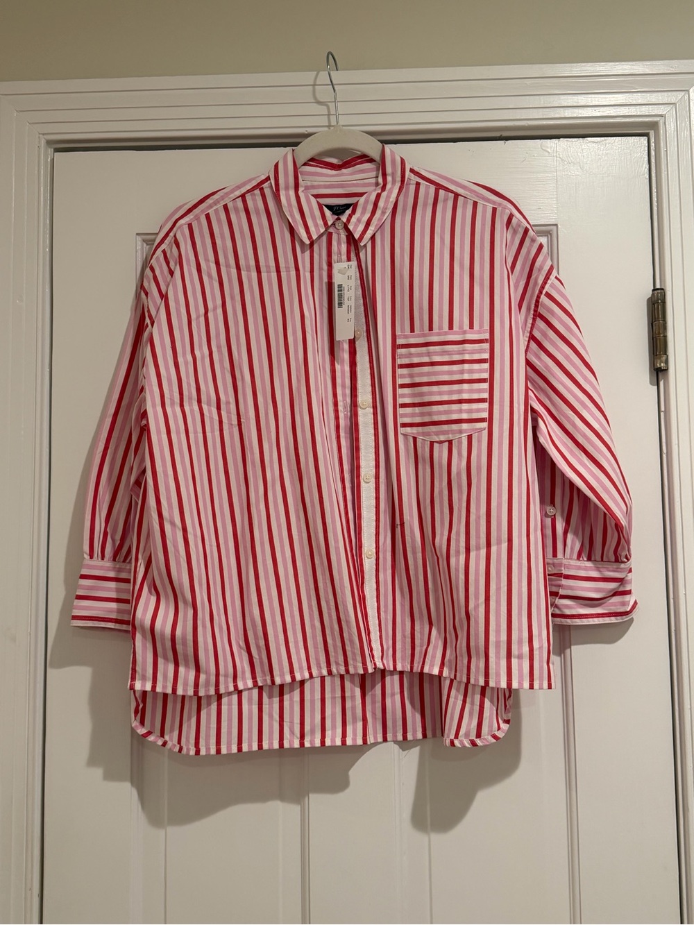 J. Crew Red and White Striped Button-Down Shirt